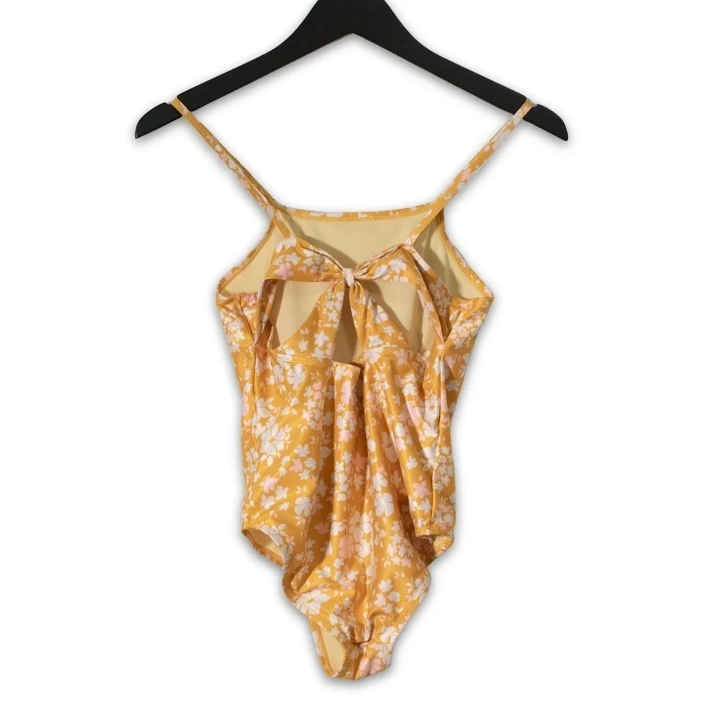 Thereabouts Swimsuit Girls 14 Yellow Floral One Piece Bow Back Summer Beach